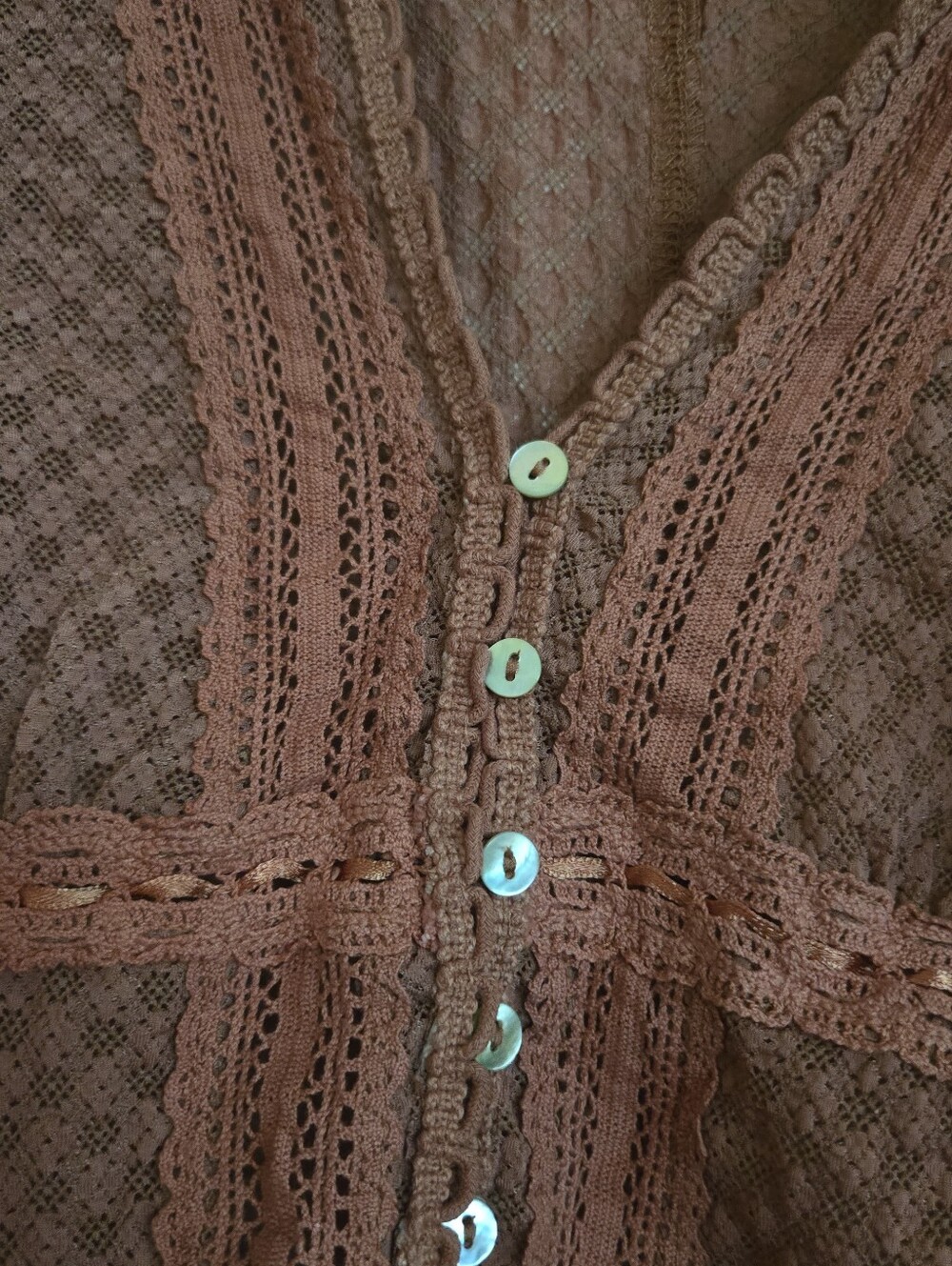 Free People Rust Romantic Button Up Long Sleeved Lace Net Shirt Md - Picture 2 of 5